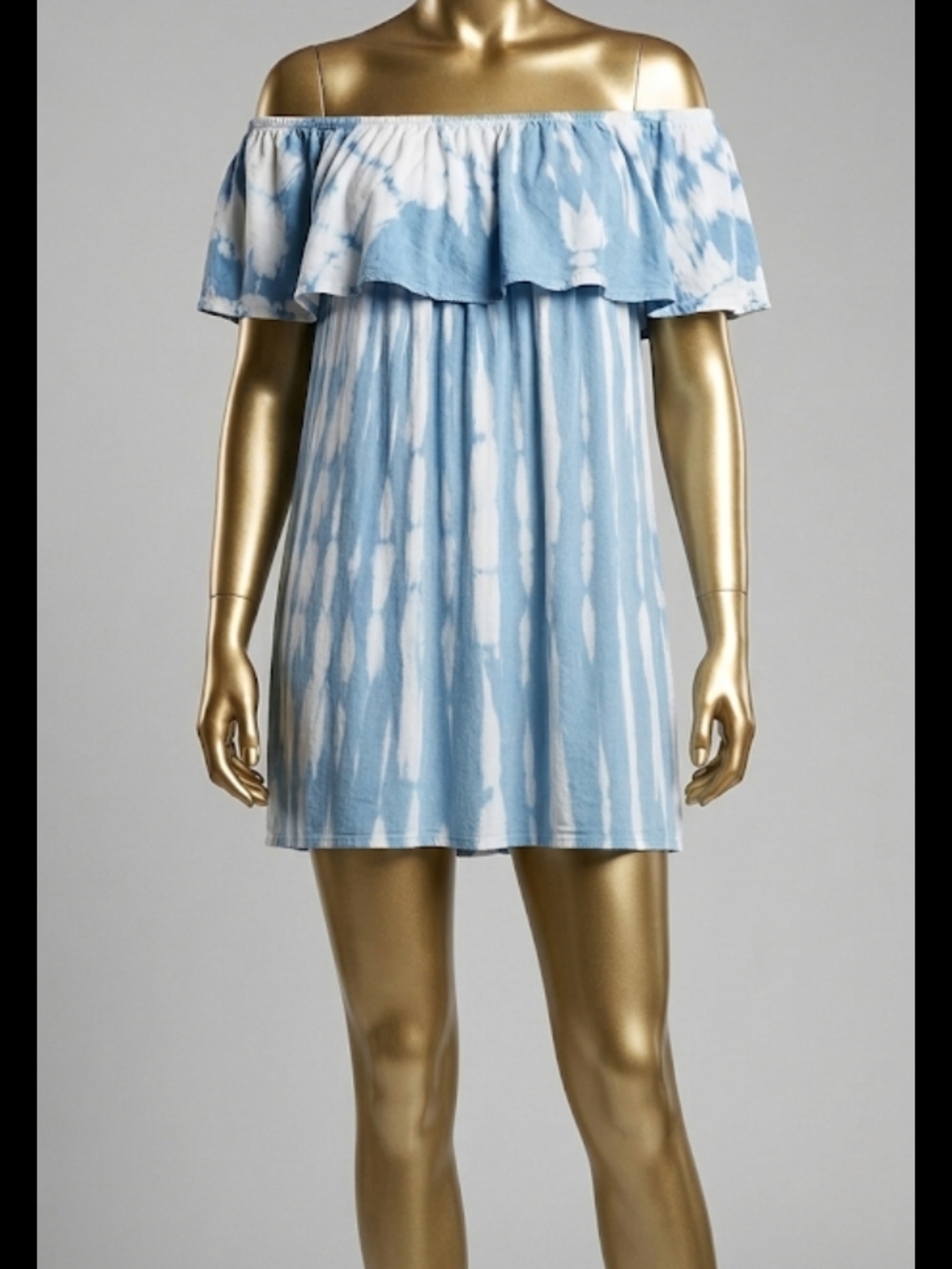 Style Envy Light Blue and White 17 inch p2p One-Shoulder Tie-Dye Mini Dress